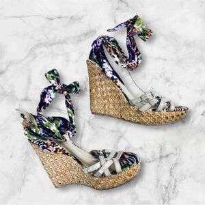 Call It Spring ankle wrap animal print wedge heels size 8